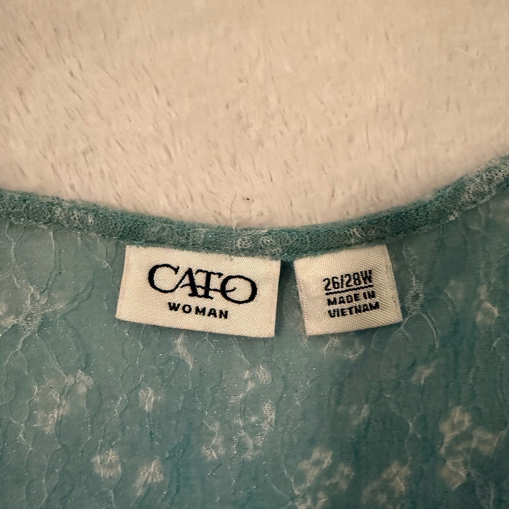 Cato Blue Teal Mesh Top 26/28W Ethereal Boho Whimsical Flowy Airy Semi Sheer - Picture 11 of 14